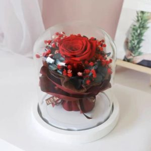 Preserved Flower with Dried Flower In Glass Dome