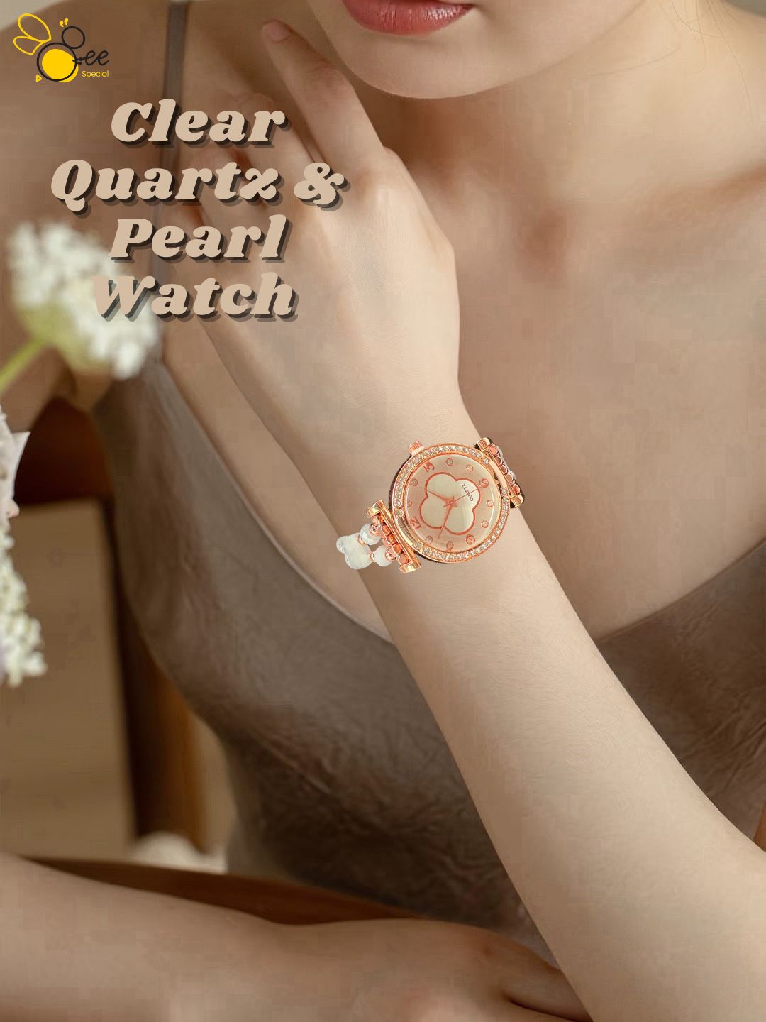 Clear Quartz & Pearl Watch