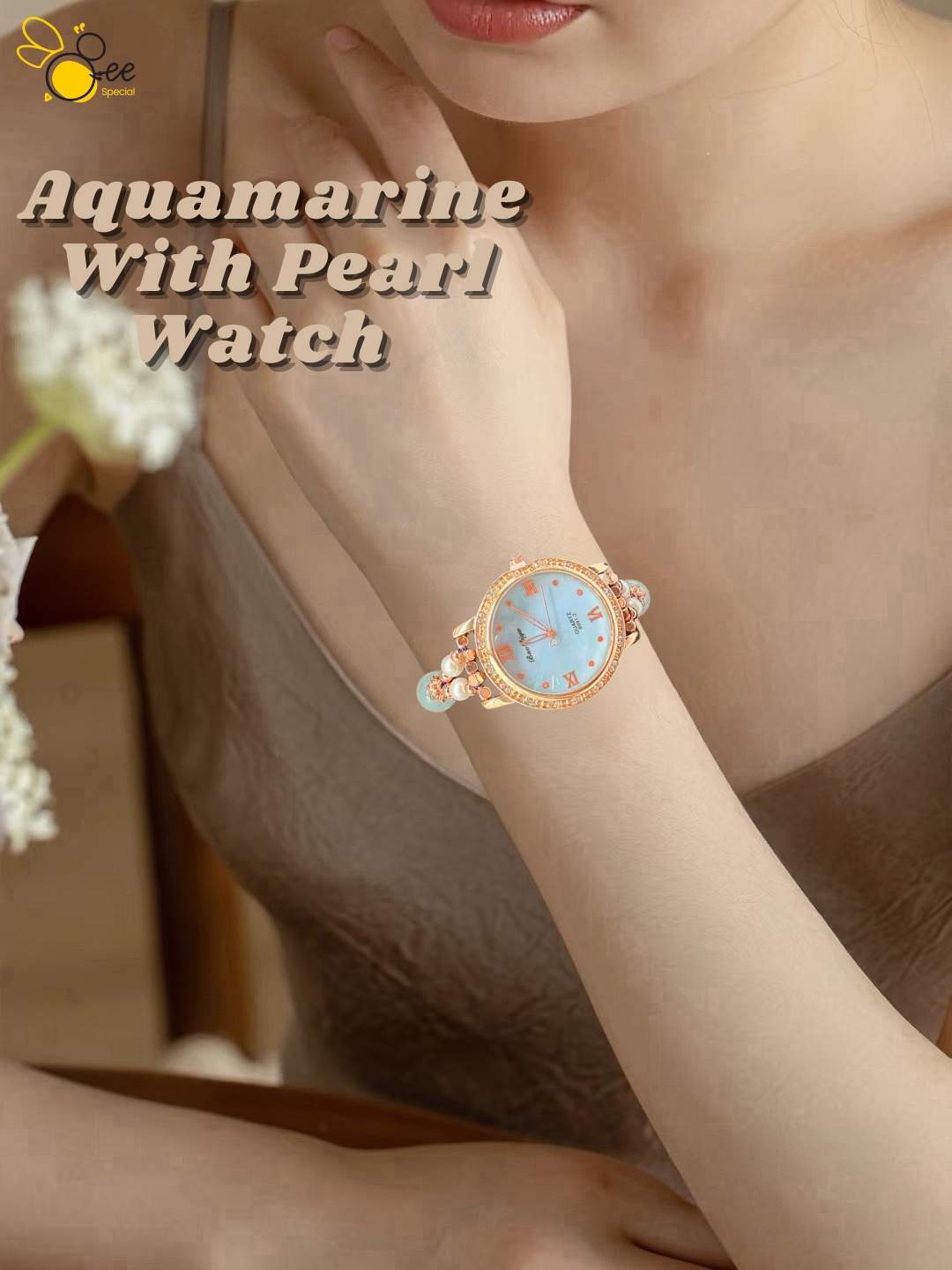 Aquamarine With Pearl Watch