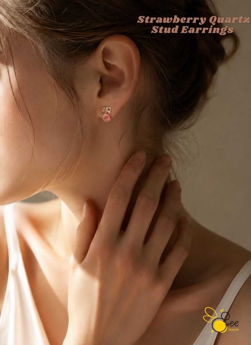 Strawberry Quartz Stud Earrings