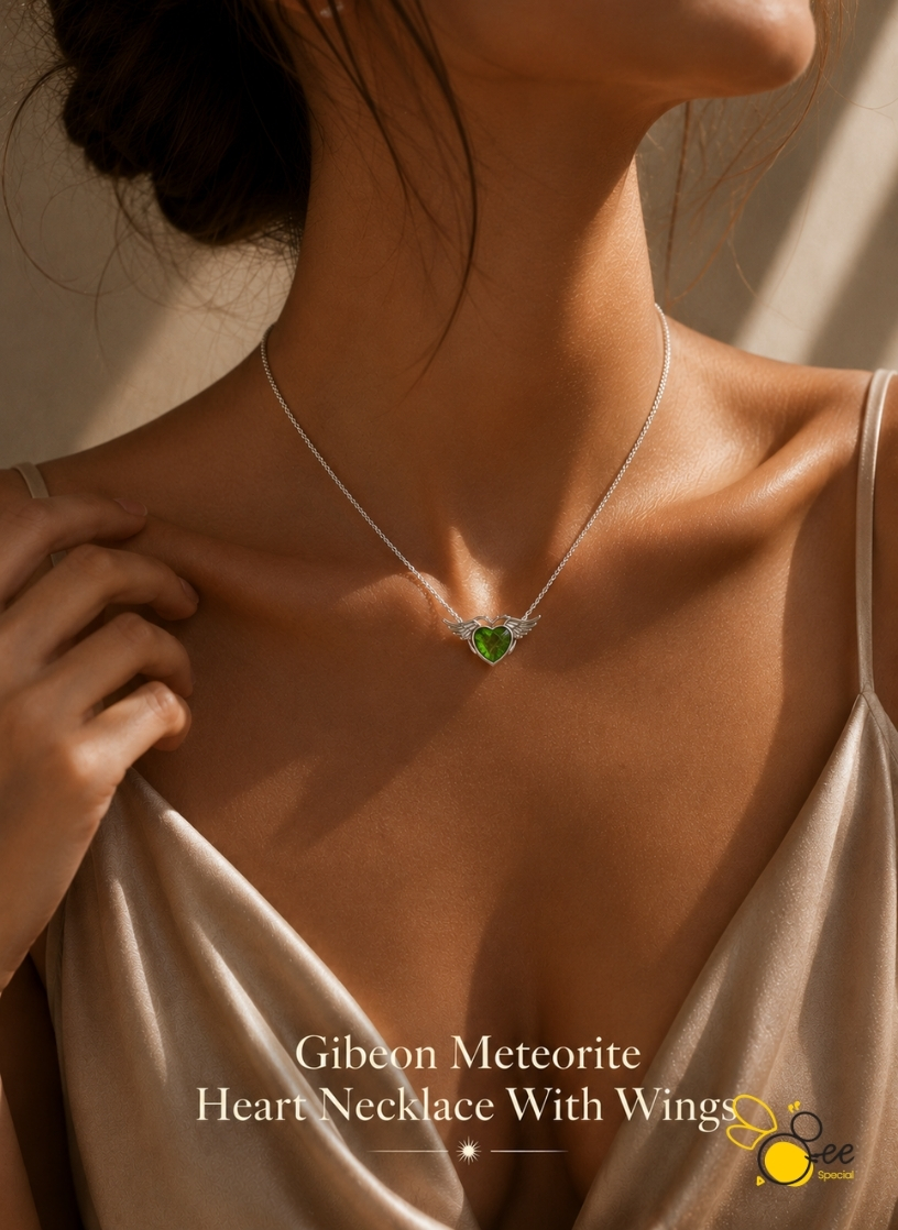 Gibeon Meteorite Heart Necklace With Wings