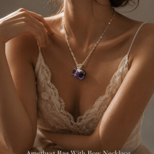 Amethyst Bag With Bow Necklace