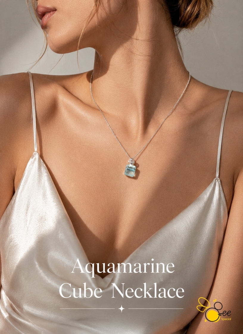 Aquamarine Cube Necklace
