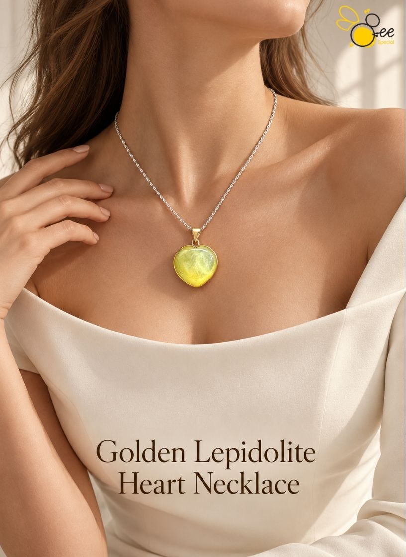 Golden Lepidolite Heart Necklace